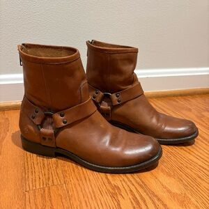 Frye Women’s Phillip Harness Leather Boots Cognac Brown Sz 7.5